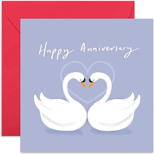 Old English Co. - Tarjeta de feliz aniversario de cisnes, bonita tarjeta de amor de pájaros de animales para él o ella, marido, esposa, novio,