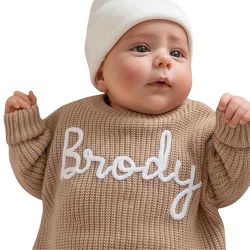 Personalized Baby Sweater with Name Custom Sweater for Newborn Boy Girl Hand-Embroidered Gift for Baby Shower Birthday Xmas.