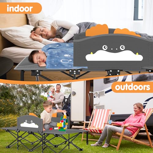 Image of Suteck Kids Camping Cot, Comfortable Toddler Cot Bed Easy to Store and Use, Portable Sleeping Cot with Guardrail, Lightweight Bed for Outdoor Indoor Home
