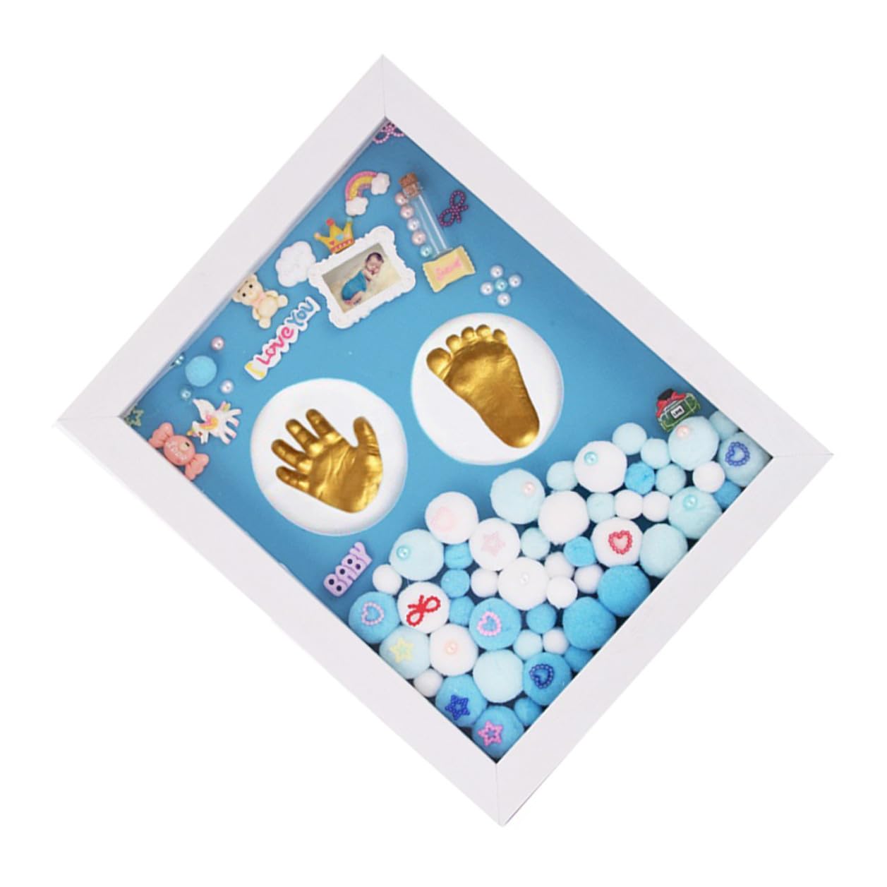 Kit Cornice in Acrilico Impronte Mani e Piedi o Ragazzo Ragazza Oro Cornice Porta Foto Ricordo Regalo Nascita da o da Appoggio Appoggio come Regalo Nascita Bimbo Bimbo per