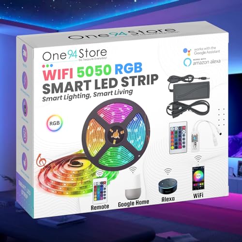 Image of One94Store Smart LED Strip Lights - 5 Meter Color Changing RGB 5050 LED Rope Lights for Bedroom, Home, and Christmas - Compatible with Alexa and Smart Wi-Fi