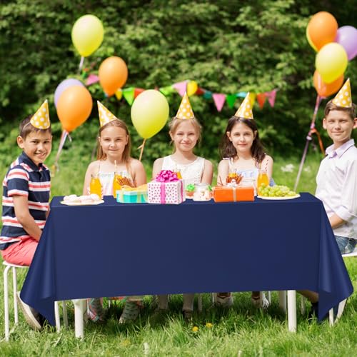 Image of WNINK 4 Pack Navy Blue Tablecloths Dark Blue Rectangle Disposable Plastic Table Cloths 54 inch x 108 inch for Birthday, Retirement, Bridal Shower, Wedding, BBQ, Picnic Parties