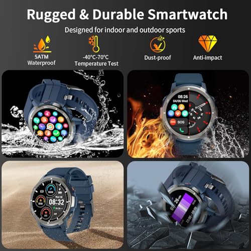 Smart Watches for Men with 4 Buttons, 1.43'' AMOLED Fitness Watch with Heart Rate/BP/Sleep Tracker, Pedometer, 110+ Sport Modes, Password, Waterproof Military Smart Watch for Android iOS - Image 4