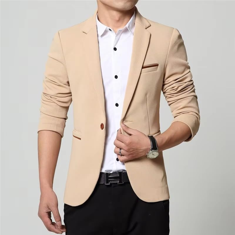 Men's Slim Fit Suit Jacket Plus Size Wedding Casual Blazer for Men-Khaki2