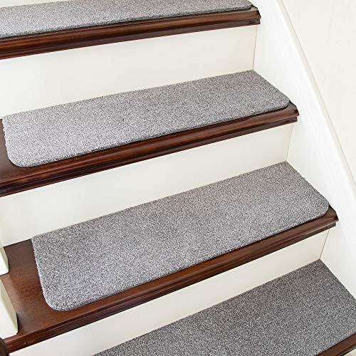 COSY HOMEER Stair Treads Non-Slip Carpet Mat 28inX9in Indoor Stair Runners for Wooden Steps, Stair Rugs for Kids and Dogs, 100% Polyester TPE Backing 10pcs,Grey,Protect Floor 10pc Grey