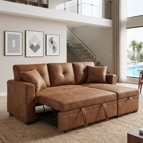 Faux Leather Modular Sleeper Sofa Bed