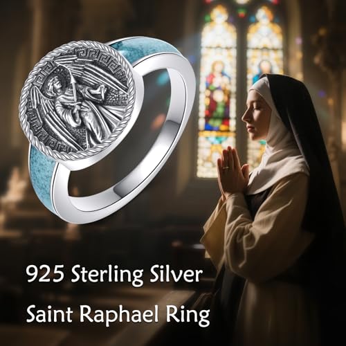 925 Sterling Silver St. Michael/Benedict/Compass/Tree of Life The Great Protector Archangel Defeating Satan Religious Amulet Signet Ring Saint Jewelry Gifts for Men Women3