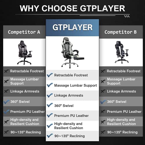 Gtplayer Gaming Chair, Computer Chair With Footrest And Lumbar Support, Height Adjustable Game Chair With 360°-Swivel Seat And Headrest And For Office Or Gaming (White) #TOP5