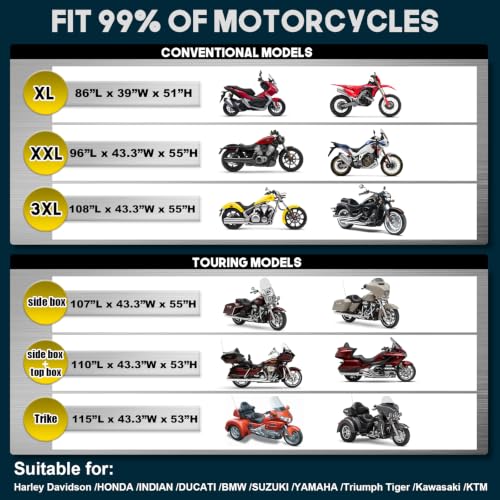 Image of Motorcycle Cover 600D Waterproof for Touring Models Harley Davidson Road King,Road Glide,Street Glide, Electra Glide,Low Rider-ST Indoor & Outdoor Storage Black /Orange