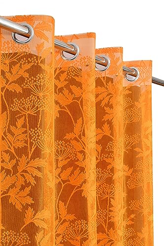 Image of Galaxy Home Decor Transparent Lily Net Curtain Sheer Curtains for Long Door 8 Feet, Pack of 1, Orange