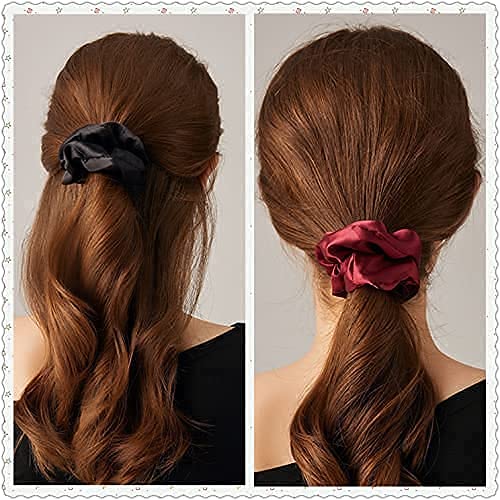 Trendy Club Satin Silk Hair Elastic,Women Fluffy Soft Silk Hair Scrunchies Band Set,Teenage Girls Ponytail Holders,Hair ties Accessories Great for Fine Hair, Curly Hair(8 pcs) - Image 4