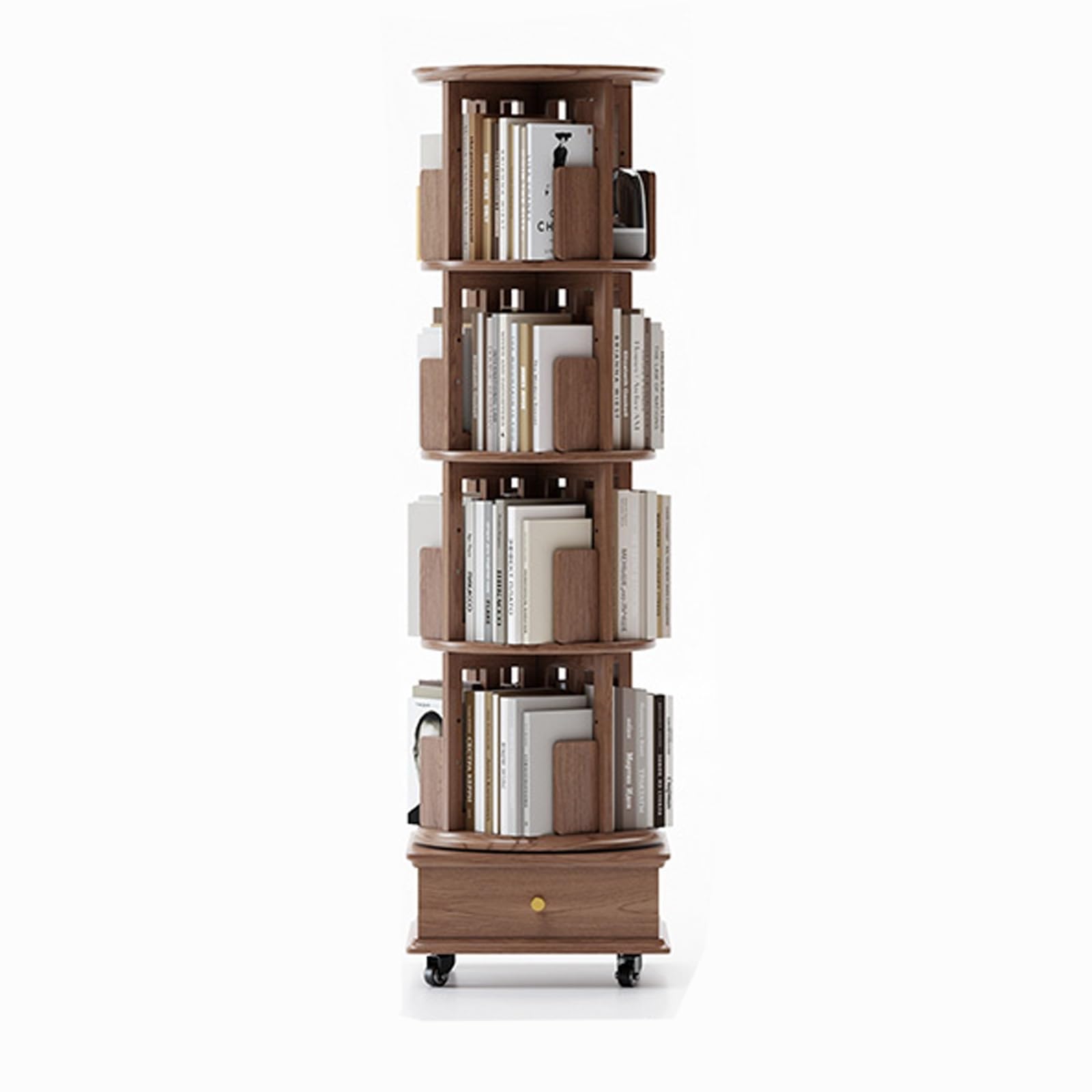 Amazon｜キャスター付き回転式本棚タワー、引き出し付き、360度回転式