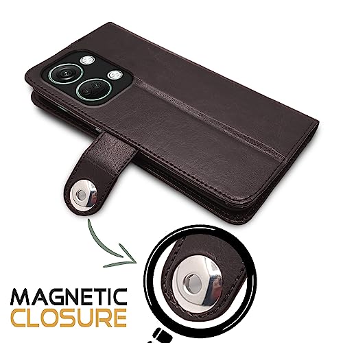 Image of Pikkme OnePlus Nord 3 5G Flip Cover Leather Finish | Inside TPU with Card Pockets | Wallet Stand and Shock Proof | Complete Protection Button Flip Case (Coffee)