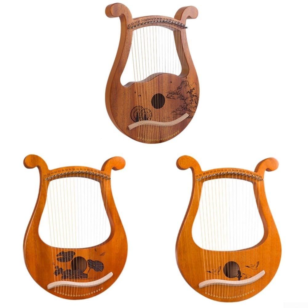Lyre harpe légère en acajou avec 19 cordes, clé d'accordage et cordes supplémentaires pour un jeu facile (roue)