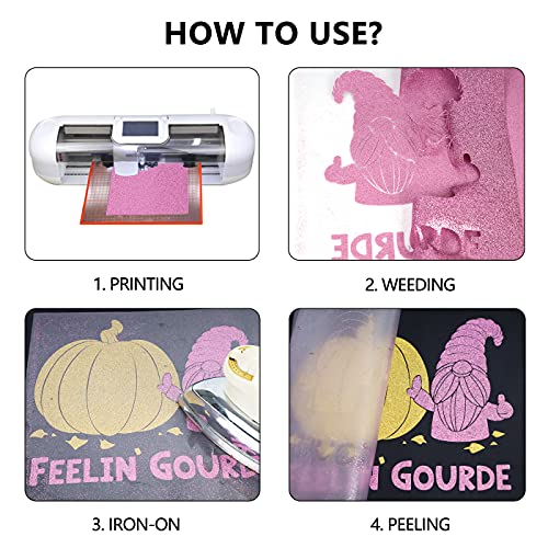 Image of guangyintong Glitter Purple Pink Heat Transfer Vinyl HTV Rolls, 12 inch x 8ft Iron on Vinyl for T-Shirts Glitter Purple Pink HTV Vinyl for All Cutter Machines Easy to Cut & Weed for Heat Vinyl Design
