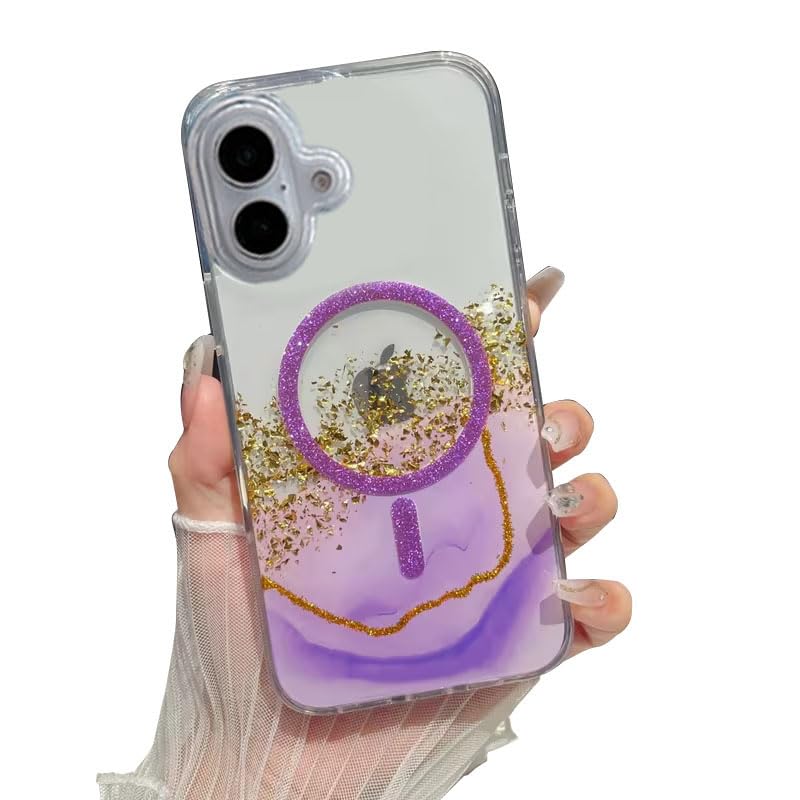 Image of mobistyle Compatible with iPhone 16 | Magentic Glitter Gradian Elegant | Camera Lens Protection Back Cover Case for Women Girls iPhone 16 (Purple)