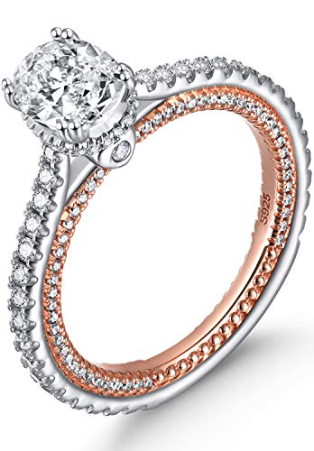 KissYan Sterling Silver Wedding Ring for Women 1.5ct Cubic Zirconia Engagement Eternity Bridal Ring Silver Rose Gold Tone Plated Ring(5)
