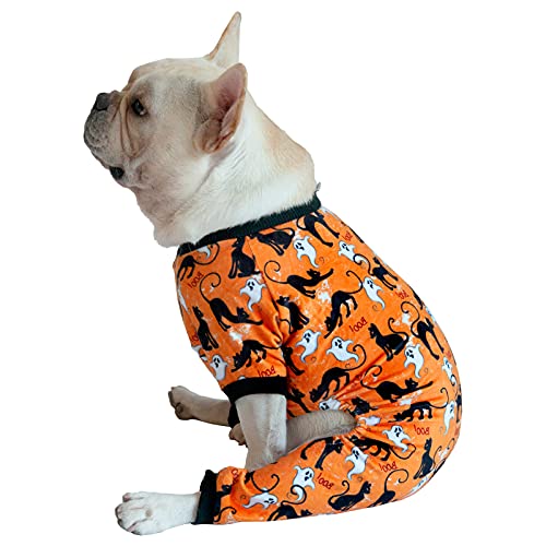 Image of CuteBone Soft & Stretchy Halloween Dog Pajamas - Cozy Pet Jammies Breathable Jumpsuit for Small Dogs - All-Season Comfy Outfit Easy-On Pullover Design - Keeps Pets Warm & Comfortable P173M