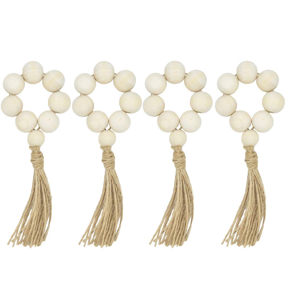 Lot De 4 Ronds De Serviette En Bois Avec Pompon - Pour Noël, Mariage, Banquet, Fête, Dîner, Décoration De Table