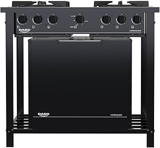 Fogão industrial 4 bocas preto com forno e tripla chama dako couraçado