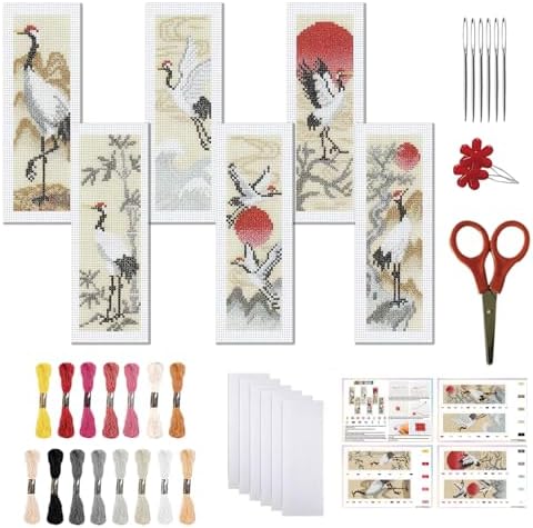 Marque-pages Brodés Thème Gothique FREEBLOSS 6 Pcs De Marque-Pages Au Point De Croix Kit 11 CT Motifs Animaliers Point De Croix Kit Complet Kits De Signet DIY Adulte Débutants Avec Instructions, 6