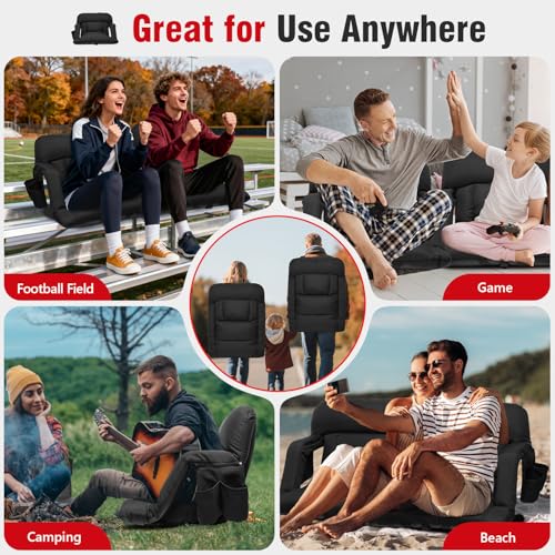 Image of Suteck Wide Stadium Seats with Back Support, Portable Sofa Style Bleacher Chair with Back and Cushion, Armrest, 6 Reclining Positions Backpack Stadium Chair for Sports Events 25-Inch Wide
