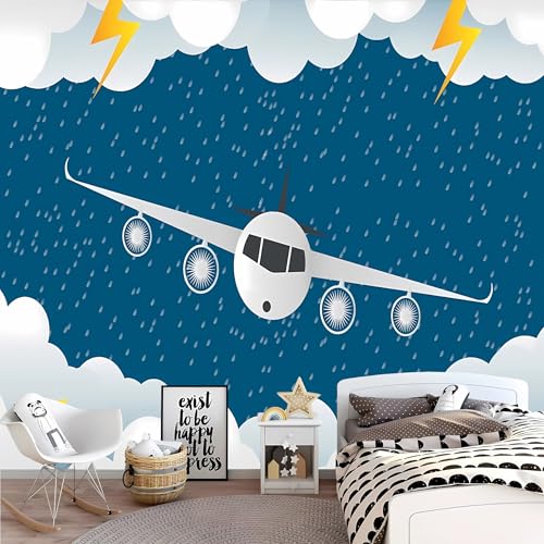 Lcythiazole Papel tapiz de avión grande bajo la lluvia con nubes blancas, papel pintado para habitación, dormitorio, habitación de niños, habitación de niños