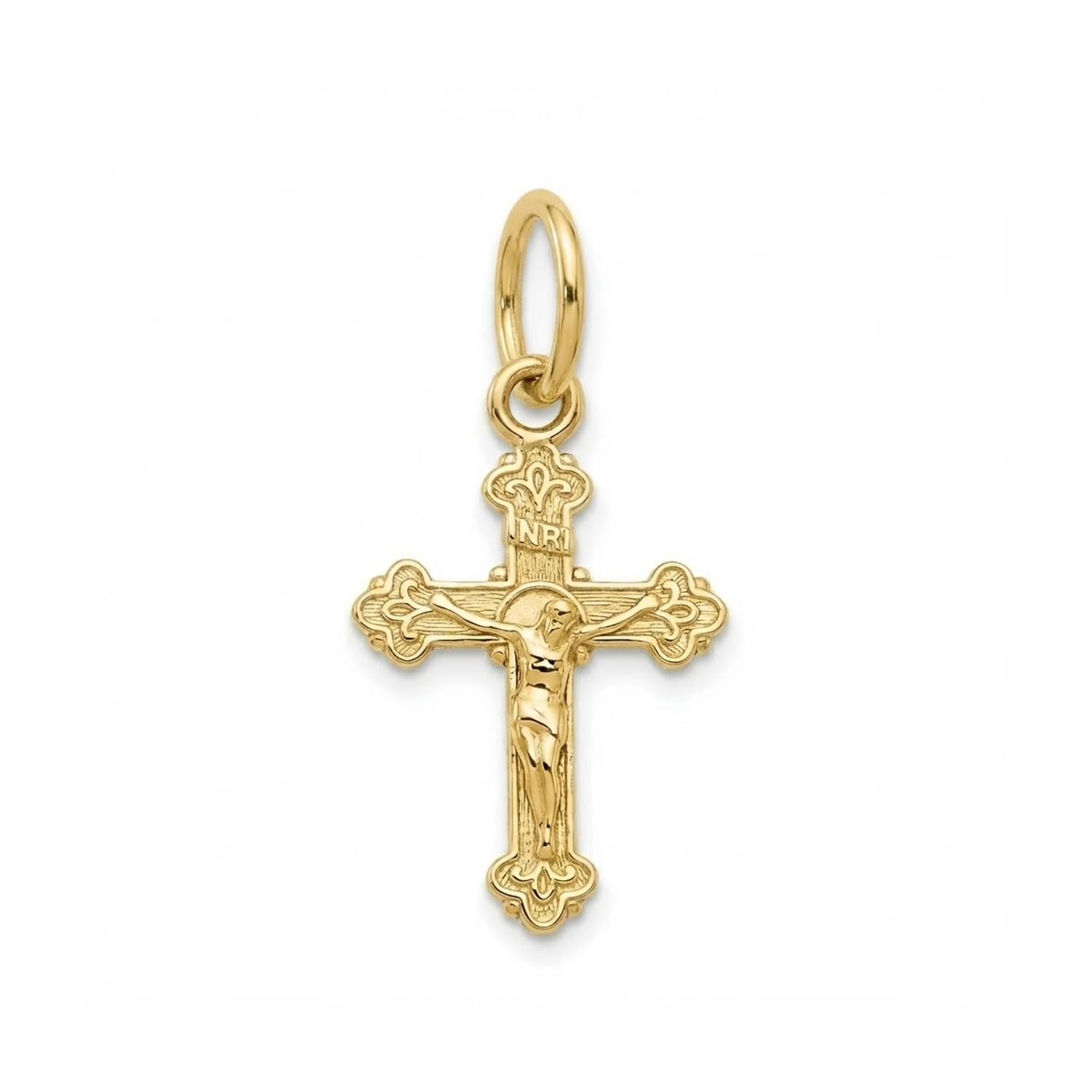 Gold Mini Crucifix Charm - 10 Karat Solid Gold - Small Cross Charm - Religious Cross Jewelry