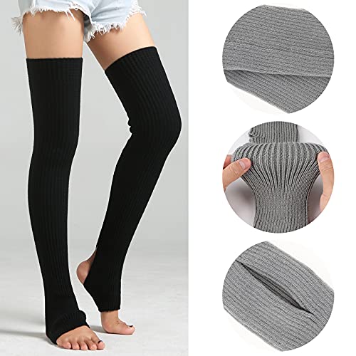 PHOGARY 2 Pairs Long Stretch Knitted Stirrup Dance Ballet Leg Warmers Thigh High Socks Over Knee Footless Socks for Women2