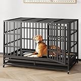 HIWOKK 48/42/38 Inch Heavy Duty Indestructible Dog Crate,Escape Proof Dog Cage Kennel for Small Medium Dogs Indoor Double Door Dog Crate with Wheels, Lock& Removable Tray