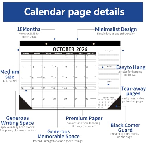Image of Desk Calendar 2026-2027,October 2026 to March 2028, Desk Calendar 2026-2027 with to-do list,Calendar 2027-18 Months,2027 Calendar 17 inch x 12 inch for Home or Office.