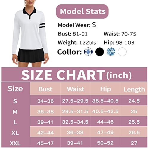 Soneven Womens Golf Shirts Moisture Wicking Long Sleeve Polo Shirts Collared V-Neck Golf Polos Shirts