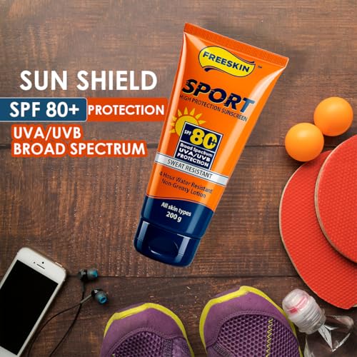 Image of Freeskin Sport High Protection Sunscreen SPF 80+ | Broad Spectrum UVA /UVB Protection | Sweat Resistant | Suitable for All Skin Types | 200g