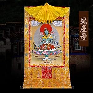 HUOQILIN Handgemalte Thangka Grüne Tara (Goldener Brokat)
