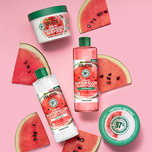 Garnier Hair Mask, Watermelon Hairfood, Moisturising 3-in-1 Mask, Gently Detangles Fine Hair and Gives Unrivalled Shine, Fructis, 390 ml - Image 4