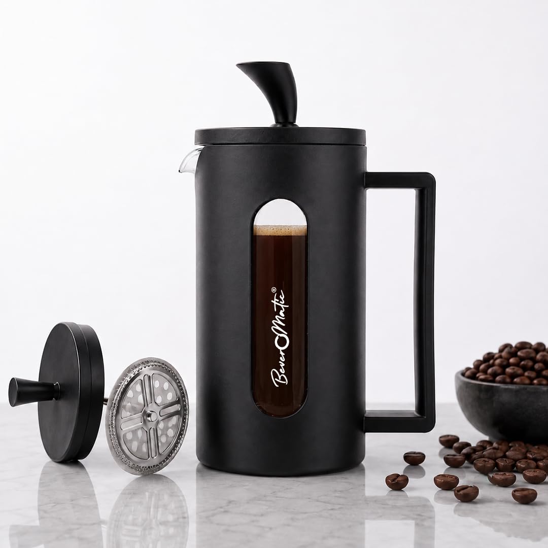 French Press Coffee Maker I 350 ML I Heat Resistant Borosilicate Glass I Stainless Steel Strainer Filter System I High Temperature Resistant I Premium Finish-Black-image-28