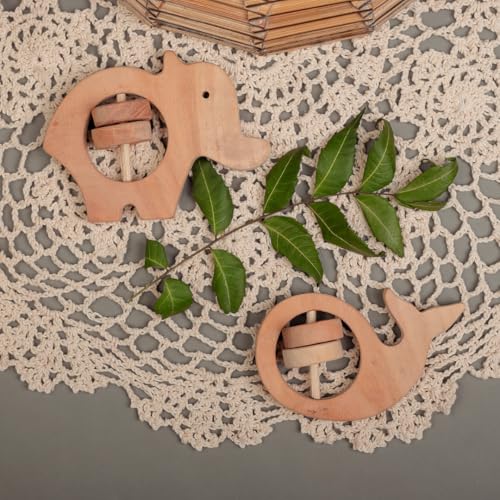 Image of Natural Neem Wood Baby Teether - Handmade Animal Shape Wooden Toy - Non-Toxic, Organic Chew Aid for Teething - Safe for Gums - Biodegradable, Eco-Friendly Gift for Infants & Toddlers (2, Neem Wood Baby Teether Set-3)