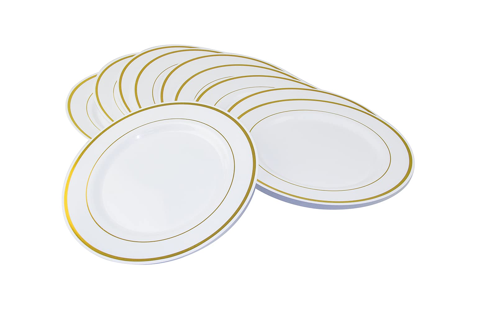 R-moment Rosymoment Premium Quality Plastic Dinner Plate 10 Inch, Set Of 10 Pieces, Light Weight 48Grams, White-Golden, DP-2423, 10"