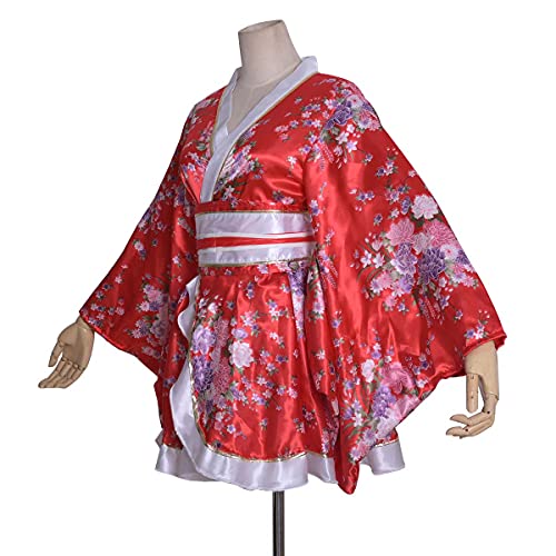 Image of HUAHUA Women's Sexy Short Kimono Dress Floral Print Japanese Traditional Geisha Robe Bathrobe Skirt Belt Outfit