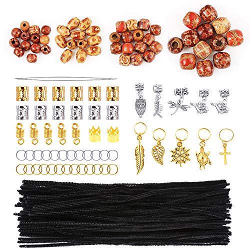 Pllieay 203 Pieces Dreadlocks Beads DIY Hair Braid Accessories Set with 100 Pieces 6 mm x 12 inch Black Pipe Cleaners