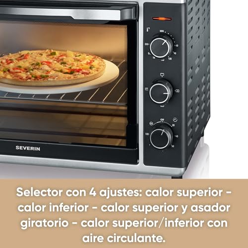 SEVERIN Horno tostador con función de convección, mini horno tostador con grill y bandeja, horno...