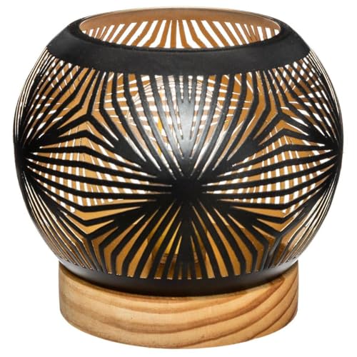 Atmosphera - Photophore Boule LED - métal et Bois - Noir D15 cm - Modèle 2