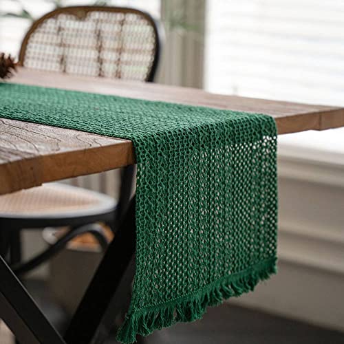 Camino De Mesa Moderno,Camino De Mesa Boho, Camino De Mesa De Ganchillo Verde Bosque Borlas Mantel De Ganchillo Rectangular Malla De Acento Camino De Mesa Boda Nupcial Ducha Comedor Decoración, 30X Cover