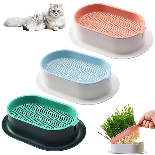 Londehuhai 3pcs Cat Grass Planter Plastic Catnip Cat Grass Box Wheatgrass Planting Trays Hydroponic Ca-t Gras-s Growing Kits Nursery Ca-t Plant Garden Pots for Indoor/Outdoor Use(Color:3)