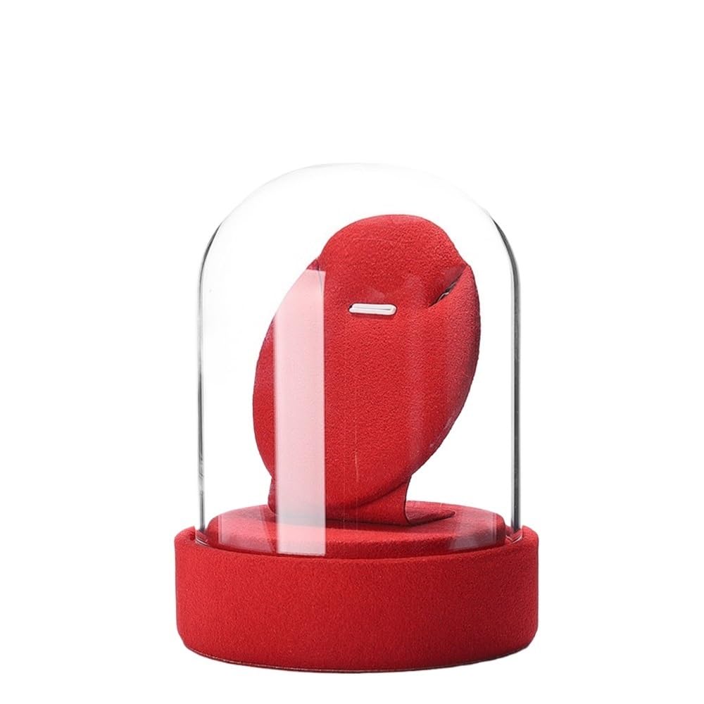 CJHFR472SG Jewelry Organizer Stands Glass Jewelry Display Case Dustproof Organizer for Necklaces Holder Jewelry Display Stand(Red)
