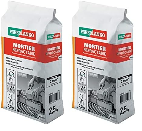 Parexlanko - Mortier Réfractaire - Gris - Montage de briques ou de pierres exposées à des températures élevées - Spécial barbecue et cheminée - 2,5kg (Lot de 2)