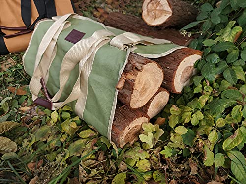 RIVECO Firewood Carriers Canvas Log with Handles & Double Straps Reinforced for Fireplace Wood Stove Durable Large Capacity Bag Heavy Duty Outdoor & Indoor (Green)