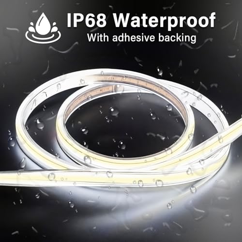 Image of 100ft COB Outdoor LED Strip Lights Waterproof,Dimmable 6500K Bright White,IP68 Outside Led Light Strips Waterproof with App Remote Control,Music Sync Exterior Led Rope Lights