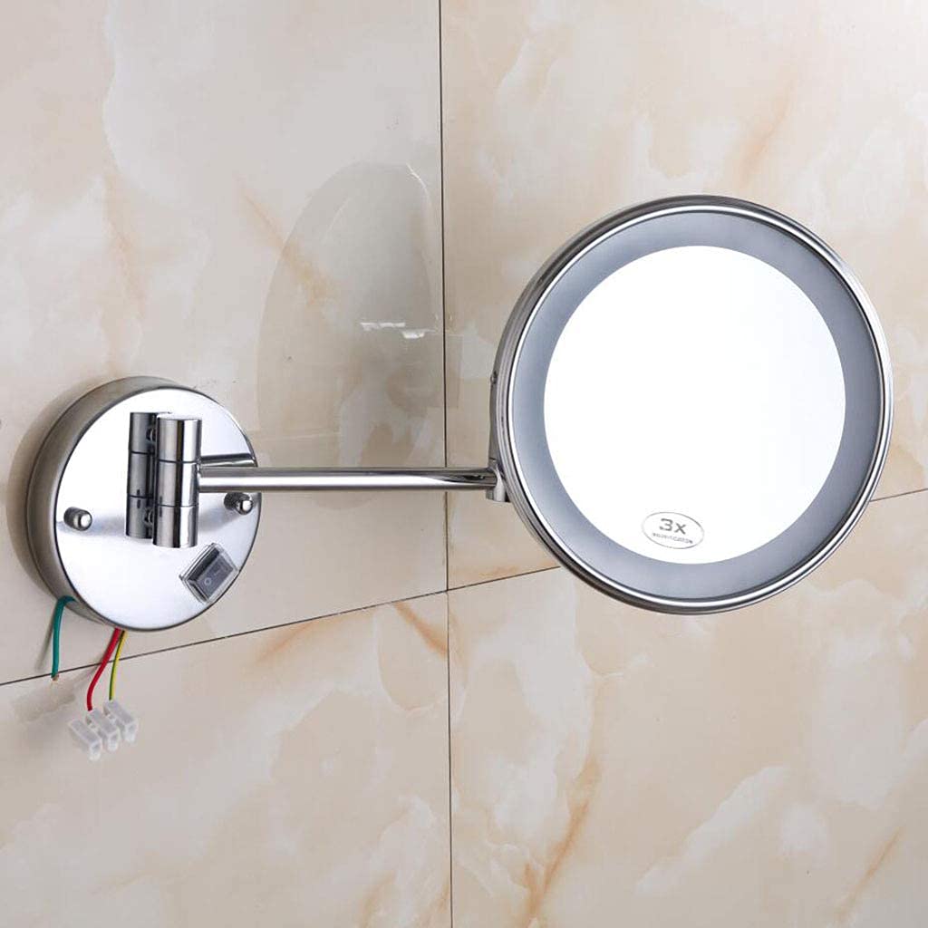 Specchio da toeletta con luci Specchio per il trucco Montaggio a parete Specchio cosmetico da 8 pollici Specchio rotondo per il bagno Estensibile Rasatura in camera da letto Collegamento cablato