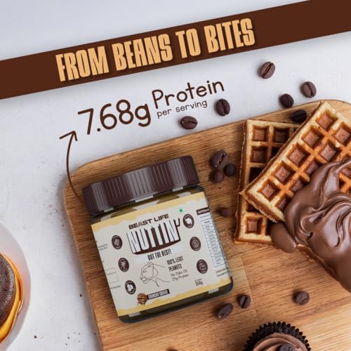 Image of BeastLife Crunchy Coffee Peanut Butter | 24.5 G Protein | 350 gm | 100% Peanuts, High Protein | Zero Palm Oil | Non‑GMO Nut Butter | Fitness-Friendly Spread | Zero Cholesterol